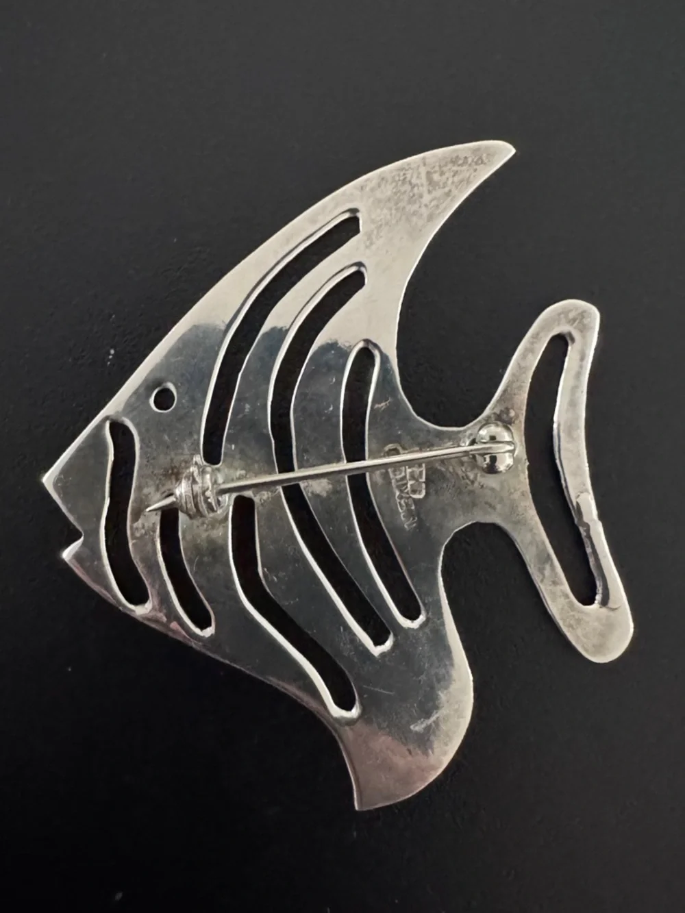 80s Vintage 925‎ Silver Mexico Angelfish Brooch Cutout Tropical Fish Pin